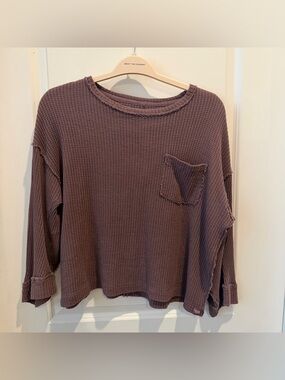 Free People Dusty Mauve Waffle-Knit Long Sleeve Top